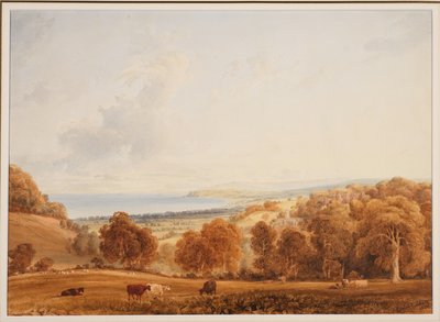 Avlägsen utsikt över Dunster, Somerset av Anthony Vandyke Copley Fielding