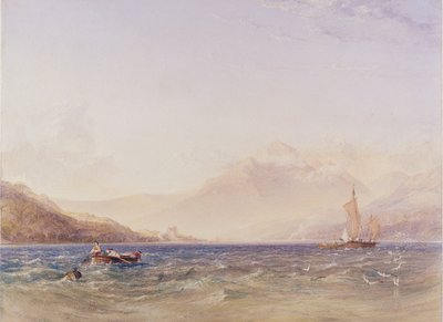 The Head of Loch Fyne, med Dindarra Castle, 1850 (wc, kroppsfärg över grafit på papper) av Anthony Vandyke Copley Fielding