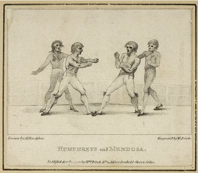 Humphreys och Mendoza, graverad av William Birch, publicerad 1792 (litho) av Anthony van (after) Assen