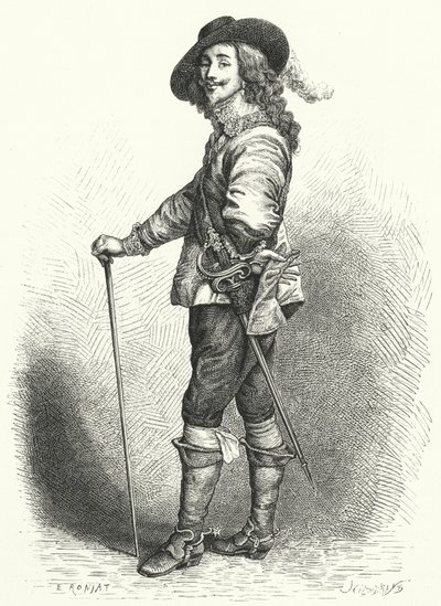 Charles I, kung av England, Skottland och Irland (gravyr) av Anthony van (after) Dyck