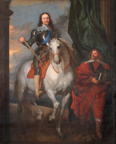 Charles I till häst med M. De St. Antoine (olja på duk) av Anthony van (after) Dyck