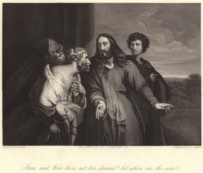 "Jesus sade, var det inte tio rena? men var är de nio?" (gravyr) av Anthony van (after) Dyck