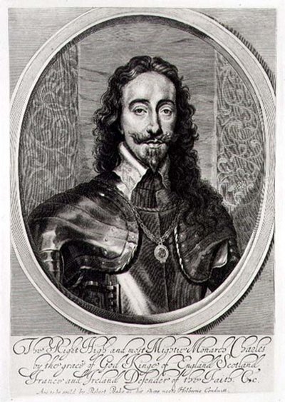 Porträtt av Karl I (1600-49) graverat av William Faithorne (1616-91) 1658 (gravyr) av Anthony van (after) Dyck