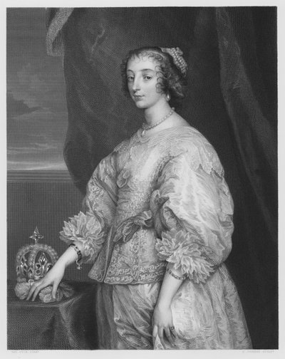 Drottning Henrietta Maria, från bilden i Kungliga Samlingen (gravyr) av Anthony van (after) Dyck