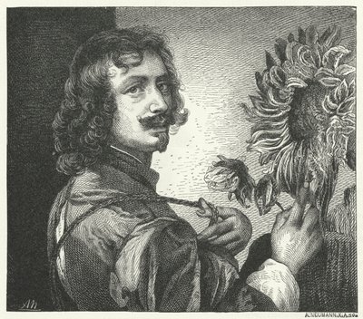 Självporträtt av den flamländska barockkonstnären Anthony Van Dyck (gravyr) av Anthony van (after) Dyck