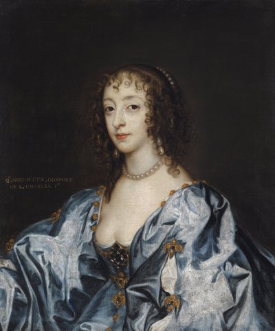 Henriette Marie de France - Porträtt av drottning Henrietta Maria av Frankrike (1609-1669) av Dyck, Sir Anthony van av Anthony van (studio of) Dyck