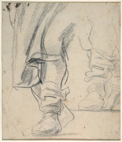 En mans stövlade ben och mantel som faller ned (svart och röd krita på papper) av Anthony van Dyck