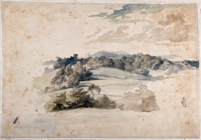 Ett engelskt landskap av ängar och skogsklädda kullar (penna och akvarell på papper) av Anthony van Dyck