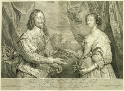 Charles I (1600-49) och Henrietta Maria (1609-69) graverade av George Vertue (1684-1756) efter en målning från 1634, 1742 av Anthony van Dyck