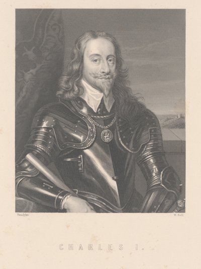 Karl I, graverad av W. Hall av Anthony van Dyck