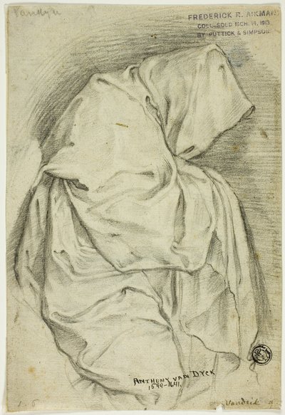 Draperad med huvförsedd figur (recto); Två skisser av svanar i vatten (verso) av Anthony van Dyck