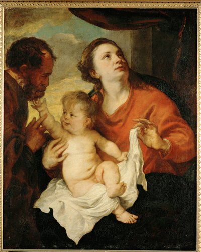Den heliga familjen (målning på duk) av Anthony van Dyck