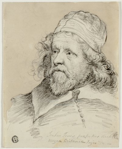 Inigo Jones (rektor); Skiss av kvinnligt huvud (verso) av Anthony van Dyck