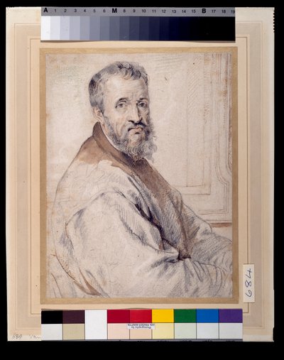 Michelangelo, tros vara efter Bugiardini eller Federico Zuccaro (röda och svarta krita över penna och bläck med tvätt på papper) av Anthony van Dyck