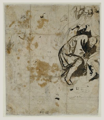 Partial Study of the Entombment (verso) (1617-18) (Svart krita, penna och brunt bläck, brun och rödaktig tvätt, röd och blå krita och vit gouacheförhöjning) av Anthony van Dyck