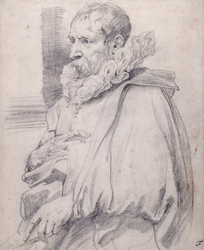 Pieter Brueghel den yngre (svart krita på vitt papper) av Anthony van Dyck