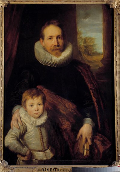 Porträtt av en far och hans son eller "Porträtt av Guillaume Richardot med sin son" Fadern bär en jordgubbskrage. Målning av Anton (Antoon eller Anthony) van Dyck (1599-1641) 1600-talets sön. 1,15x0,83 m - Porträtt av en far och hans son eller "" Guill av Anthony van Dyck