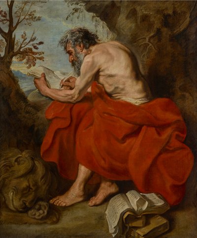 S:t Hieronymus som eremit i ett landskap, läsande av Anthony van Dyck