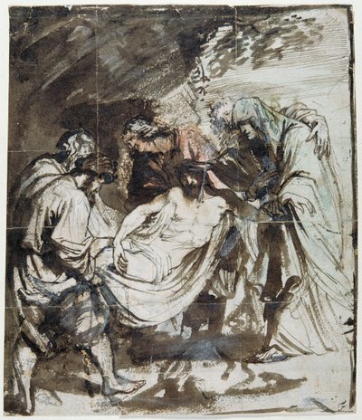 Study for the Entombment, c.1617-18 (penna & bläck över krita med tvätt & gouache på papper) av Anthony van Dyck