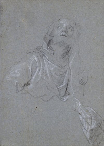 Studie av en Madonna som tittar uppåt av Anthony van Dyck