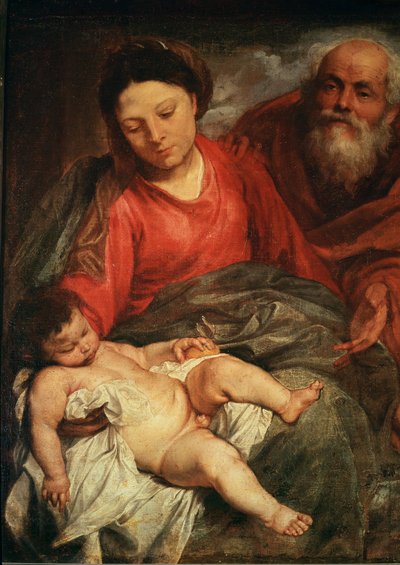 Den heliga familjen (målning på duk) av Anthony van Dyck