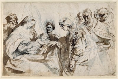 The Mystic Marriage of St. Catherine (penna och bläck med tvätt över krita på papper) av Anthony van Dyck