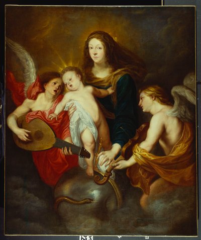 Jungfrun och barnet triumferar över synden med två musikaliska änglar av Anthony van Dyck