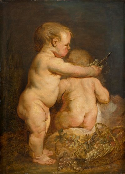 Två nakna barn med vindruvor, ca 1630-40 (olja på ek) av Anthony van Dyck