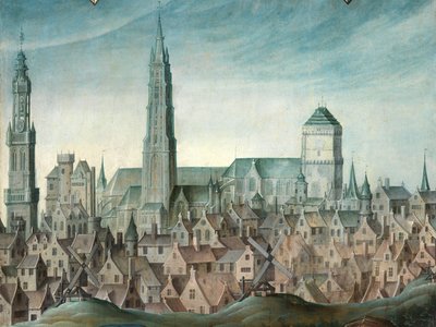 Detalj av porträtt av Juan Pardo II och hans fruar Anna Ingenieulandt och Maria Anchemant av Anthuenis (1536-1613) Claeissins or Claeissens