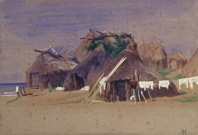 Fiskarstugor vid kusten av Antoine Auguste Ernest Herbert or Hebert