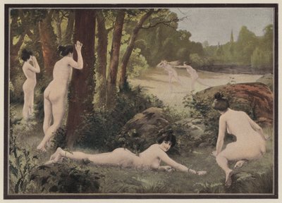 Spela spel på landsbygden (färg litho) av Antoine Auguste Thivet