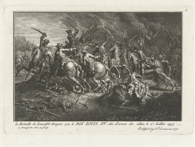 Utsikt över slaget vid Lauffeldt (Lafeld, nära Maastricht) den 2 juli 1747 under det österrikiska tronföljdskriget av Antoine Benoist