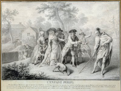 The Lost Child Illustration av "Letters from an American Farmer" av Saint John de Crevecoeur. Litografi av Antoine Borel (1743-1810) 1783 ungefär. Blerancourt. Musée Franco American av Antoine Borel