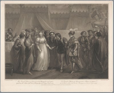 Catherine van Valois och konung Hendrik V van Engeland, 1420 Prinsessan Katarina av Frankrike presenterade för Henrik den 5:e av England (...) 1419 / La Princesse Catherine de France (...) (titel på objektet) av Antoine Cardon