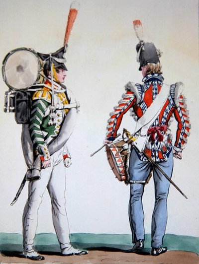 Engelska och ryska trummisar (litho) av Antoine Charles Horace Vernet
