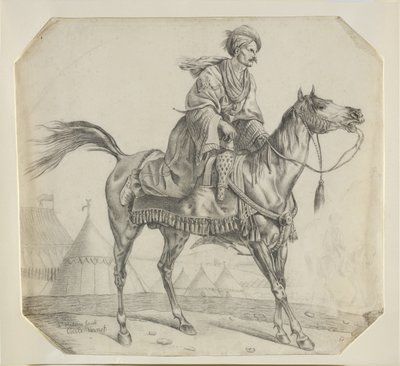 En mameluk som sätter sig på sin häst (svart krita på papper) av Antoine Charles Horace Vernet