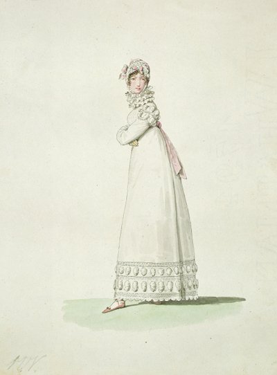 Elegant kvinna i en friluftsklänning, illustration från 