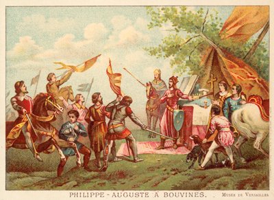 Philip Augustus av Frankrike vid Bouvines, 1214 (chromolitho) av Antoine Charles Horace Vernet