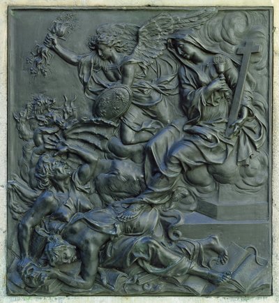 Frankrikes ängel som utvisar kättarna, detalj från piedestalen på en staty av Ludvig XIV, ca 1687 (brons) av Antoine Coysevox