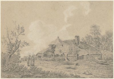 Bondgård med två figurer av Antoine Daniel Prudhomme