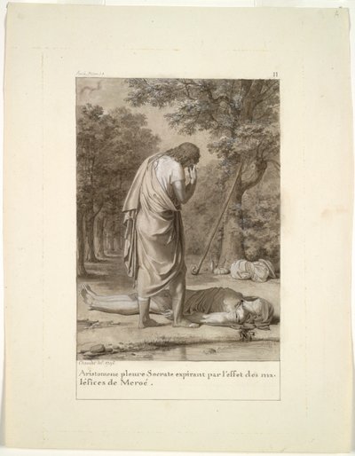 Aristomenes sörjer Sokrates död från Meroës förtrollning (från Apuleius bok 1, "The Golden Ass") av Antoine Denis Chaudet
