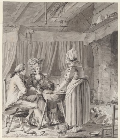 Elegant par som lunchar i en lantstuga av Antoine François Sergent