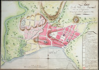 Plan över staden Jacmel med befästningar av Antoine François Sorrel des Rivieres