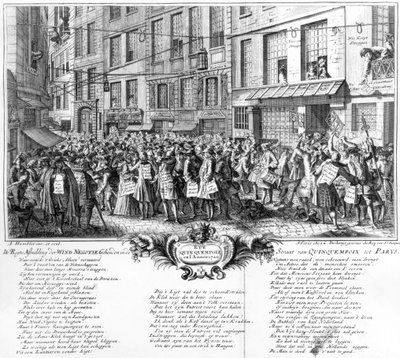 Investerare framför Banque Royales huvudkontor i Rue Quincampoix, Paris, 1720 av Antoine Humblot
