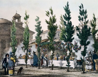 Matfritöser på Pantheon under St Joseph-festen, gravyr av Antoine Jean-Baptiste Thomas (1791-1834) från Un an a Rome et dans ses environs (Ett år i Rom och i dess omgivningar), Frankrike av Antoine Jean Baptiste Thomas