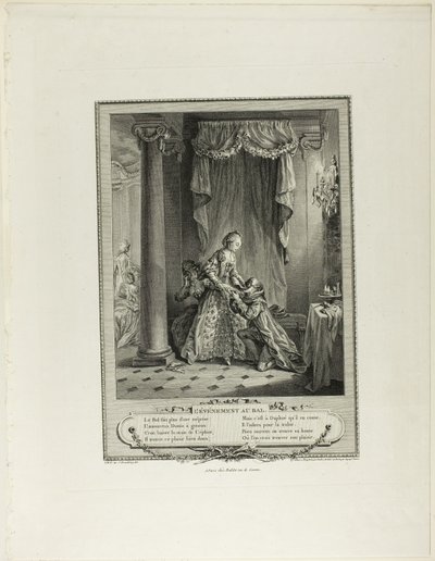 Händelsen på balen, från Monument du Costume Physique et Moral de la fin du Dix-huitième siècle av Antoine Jean Duclos
