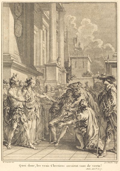 Vad då, sanna kristna skulle ha så mycket dygd! av Antoine Jean Duclos after Hubert François Gravelot