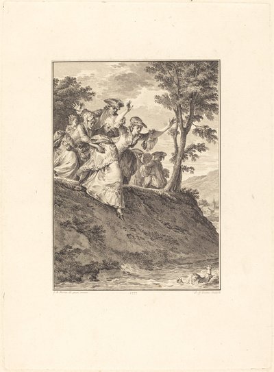 Hon rusar efter honom av Antoine Jean Duclos after Jean Michel Moreau