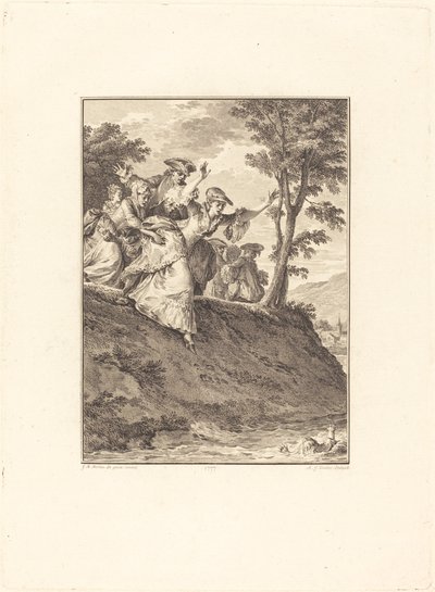Hon rusar efter honom av Antoine Jean Duclos after Jean Michel Moreau