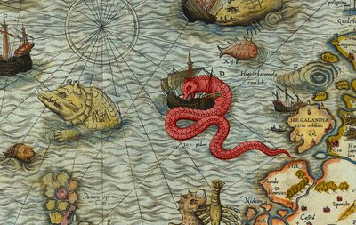Detalj av en karta över havet (Carta marina) av Olaus Magnus (1490-1557) av Antoine Lafrery